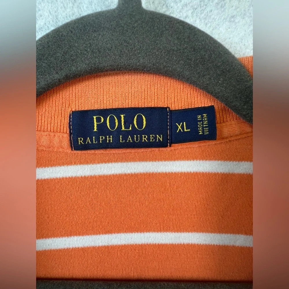 Polo Ralph Lauren Shirt Men’s XL Orange‎ White Striped Green Pony Logo Preppy E9